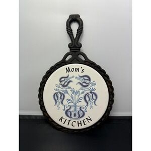 Vintage Cast Iron tile Trivet Mom's‎ Kitchen Blue Floral Mid-State wall decor